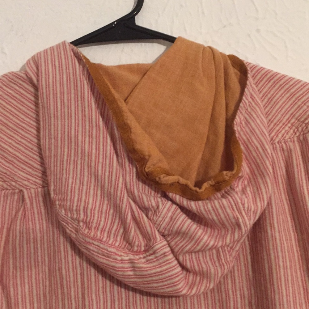 Toad&Co Pink Striped Hooded Shirt Jacket with Mustard Trim - Picture 8 of 12